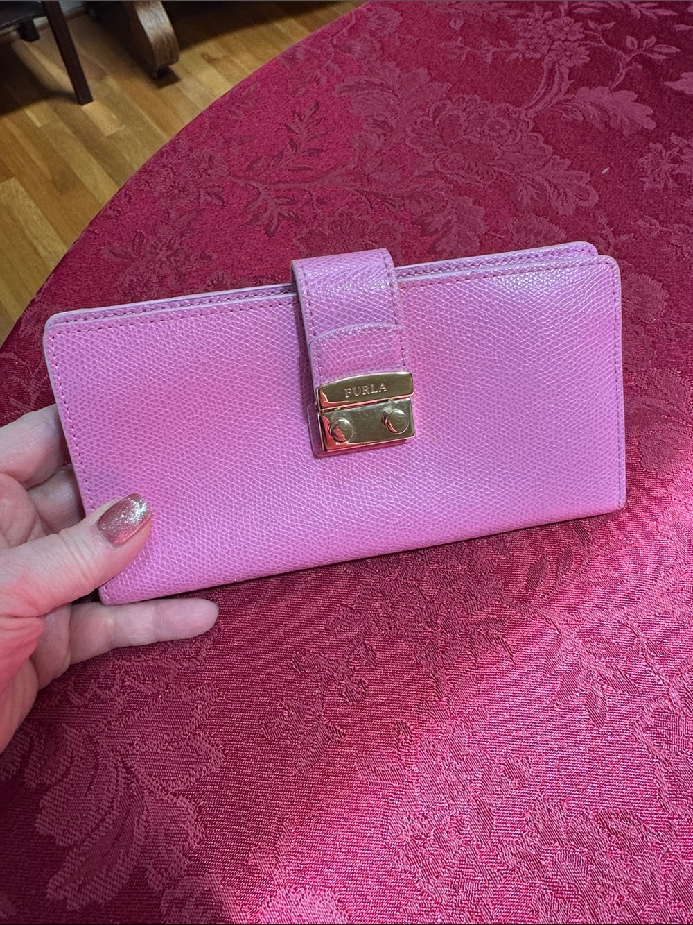 Furla Pink Pebbled Leather Zip & Clasp Two-Sided Long Wallet